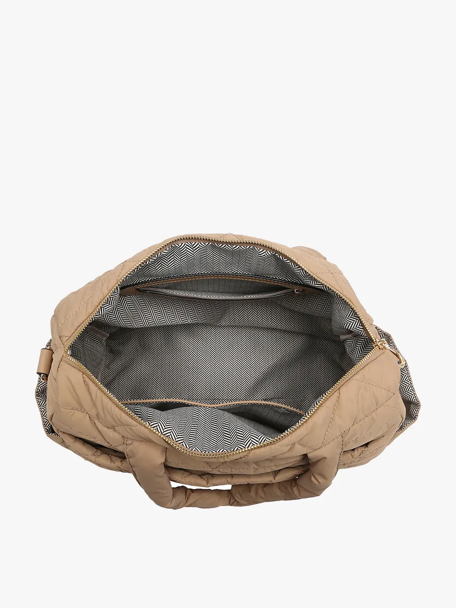 Billie Quilted Nylon Satchel: Taupe