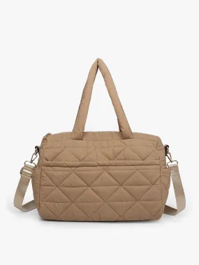 Billie Quilted Nylon Satchel: Taupe