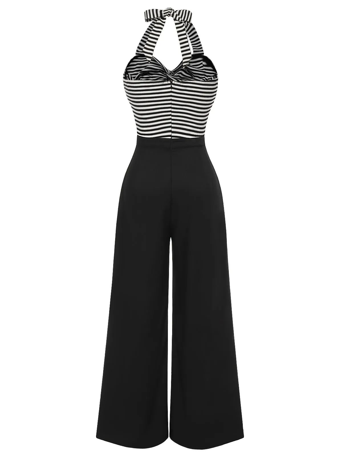 Black 1960s Stripe Knit Patchwork Halter Jumpsuit