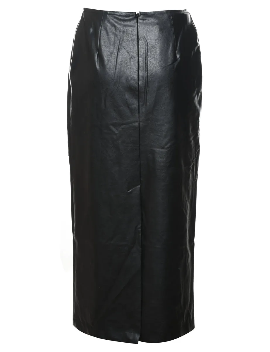 Black Leather Midi Skirt - S