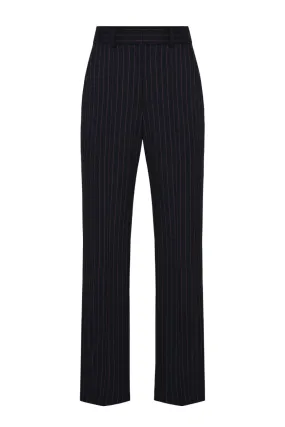 BLACK STRAIGHT LEG PINSTRIPE PANTS