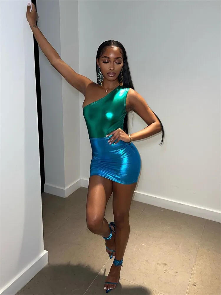 Blue & Green Metallic Dress