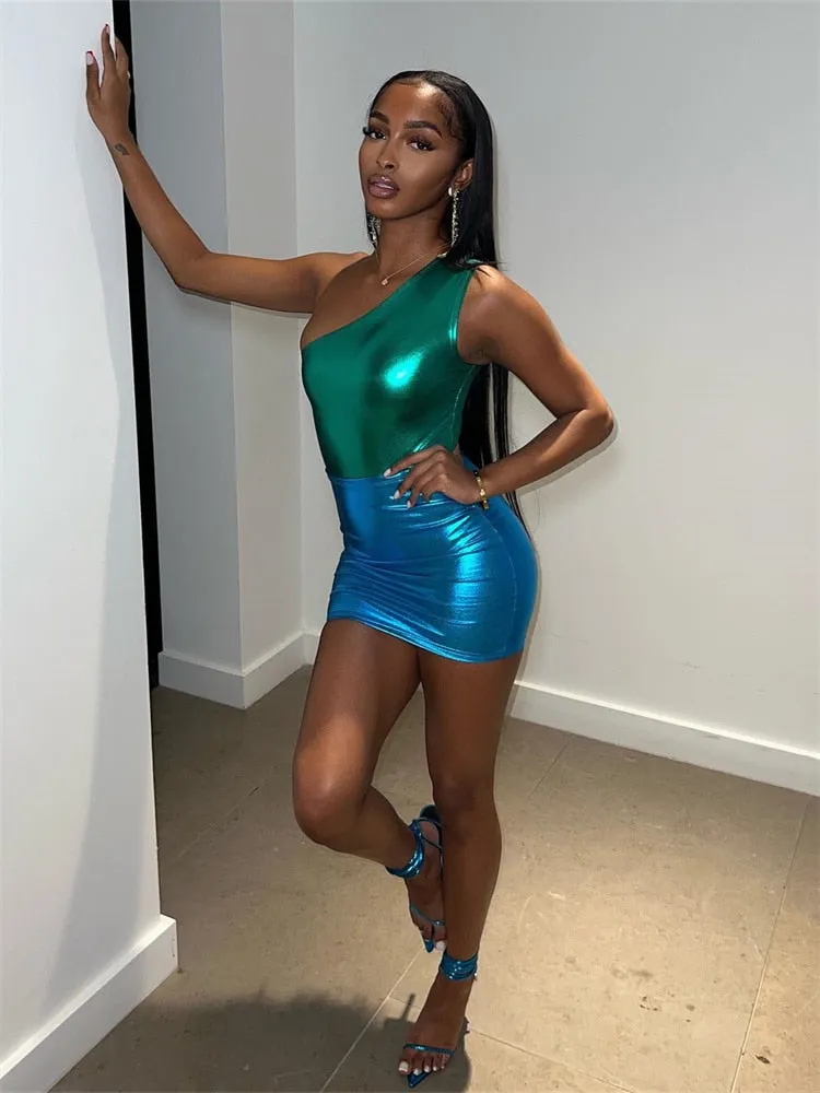 Blue & Green Metallic Dress