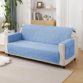 Blue Quilted Sofa Mat Cover with Pockets | Anti Slip & Full Fitted | 1/2/3 Seater