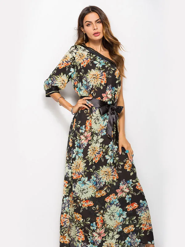 Bohemian One-shoulder Print Dress