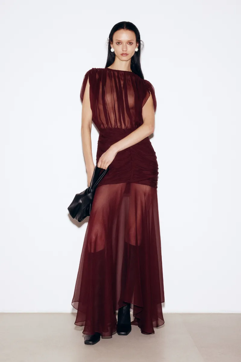 BORDO CHIFFON MAXI DRESS
