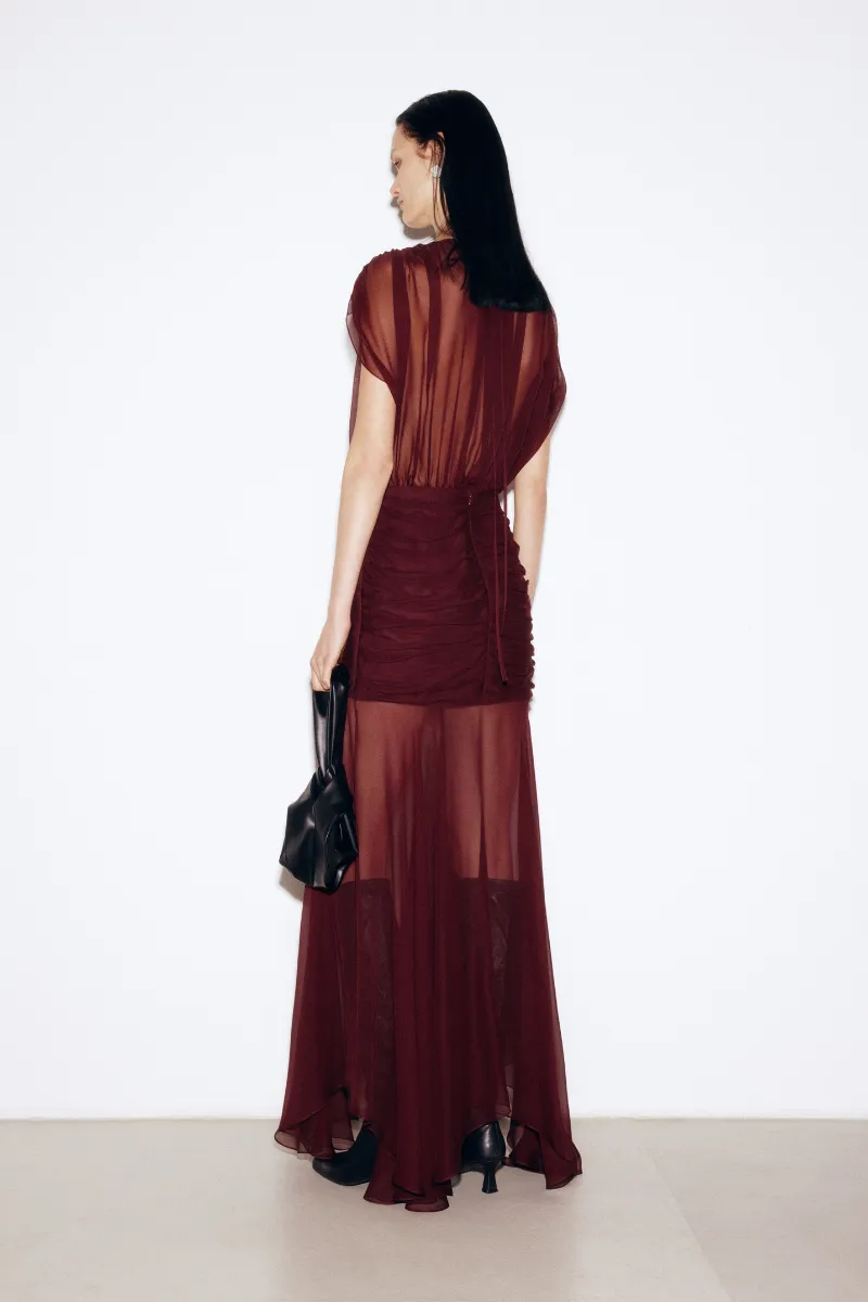 BORDO CHIFFON MAXI DRESS
