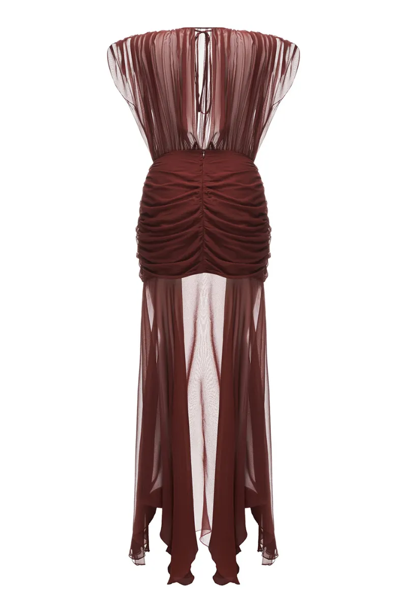 BORDO CHIFFON MAXI DRESS