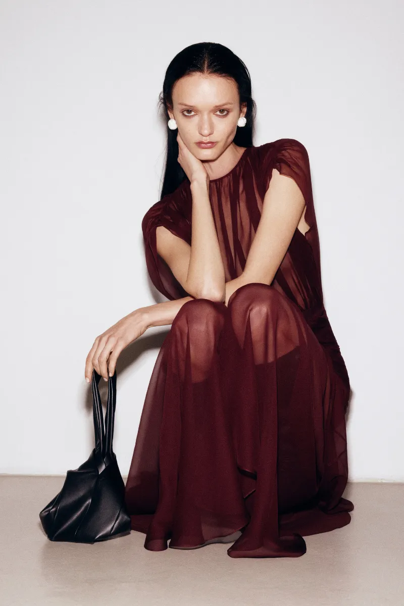 BORDO CHIFFON MAXI DRESS