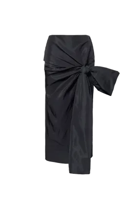 Bow-embellished slim-fit woven midi skirt