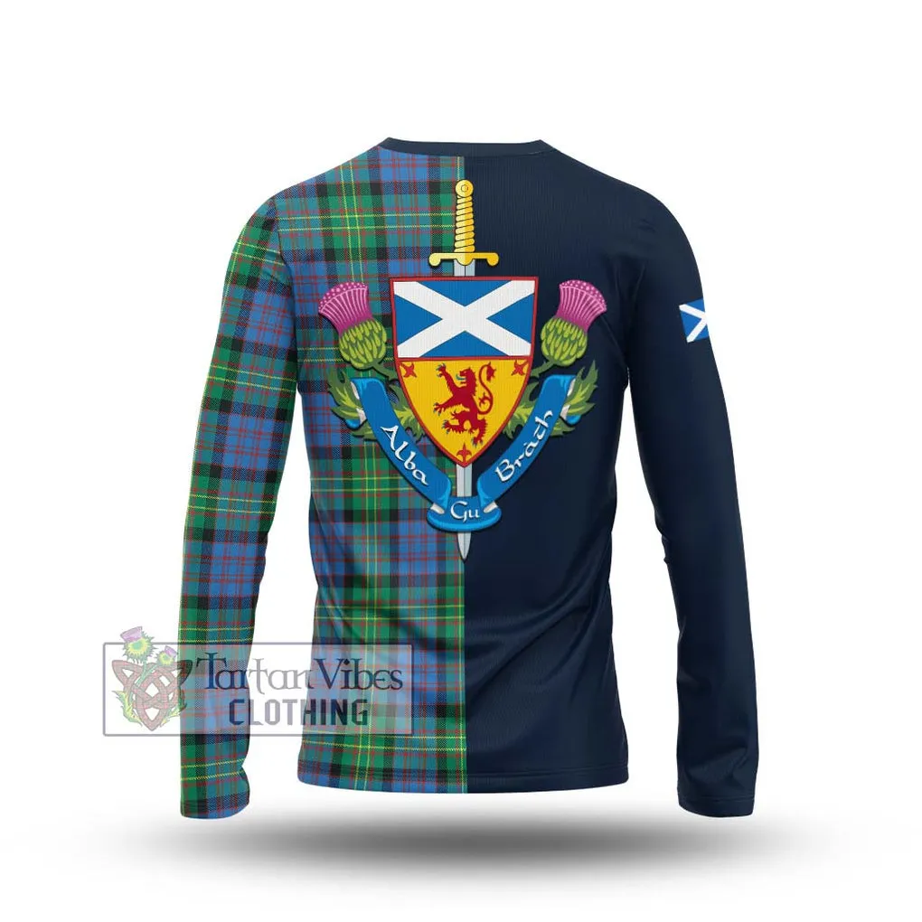 Bowie Ancient Tartan Long Sleeve T-Shirt Alba with Scottish Lion Royal Arm Half Style