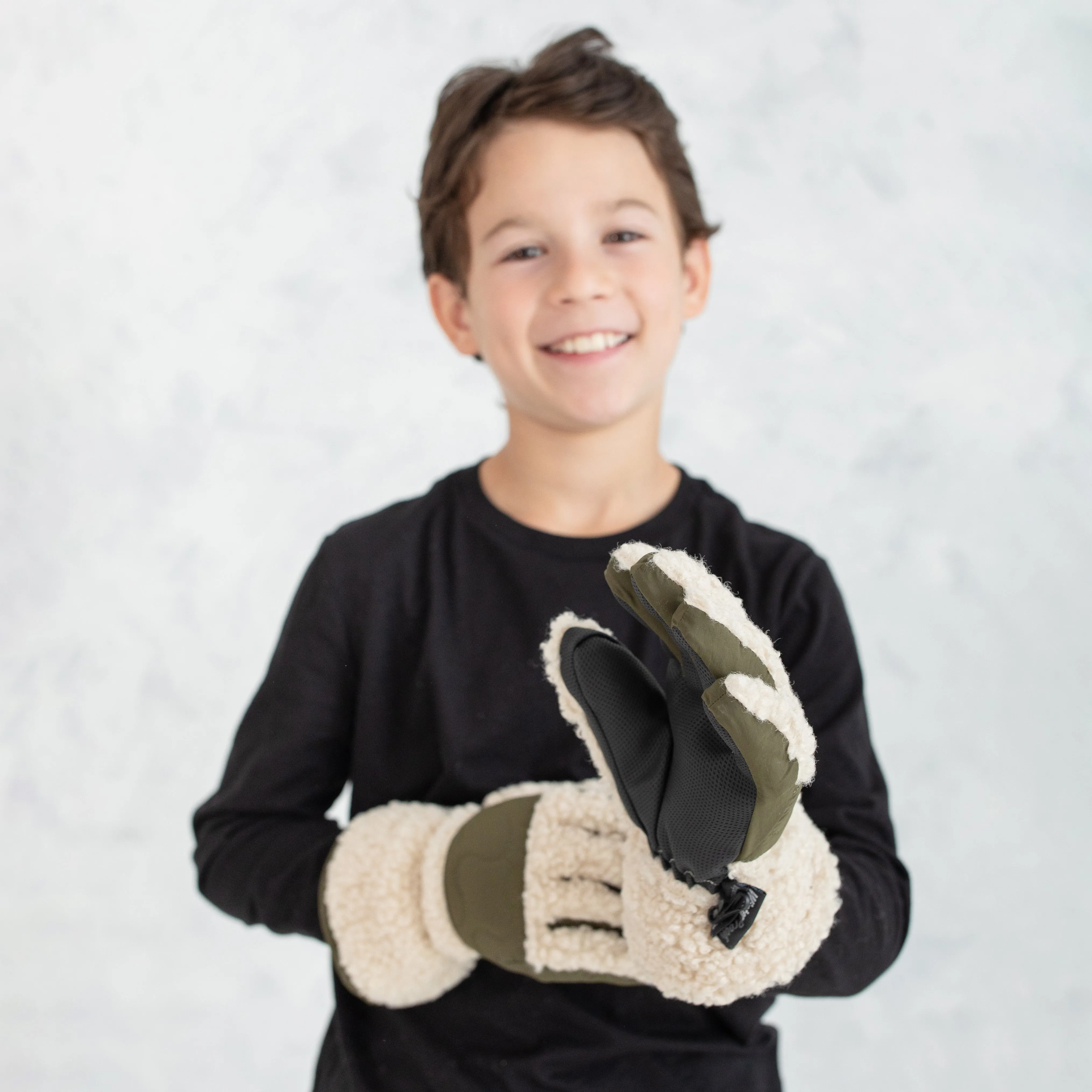 Boy's Cream Sherpa Gloves