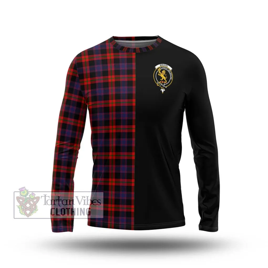Broun Modern Tartan Long Sleeve T-Shirt with Family Crest and Half Of Me Style