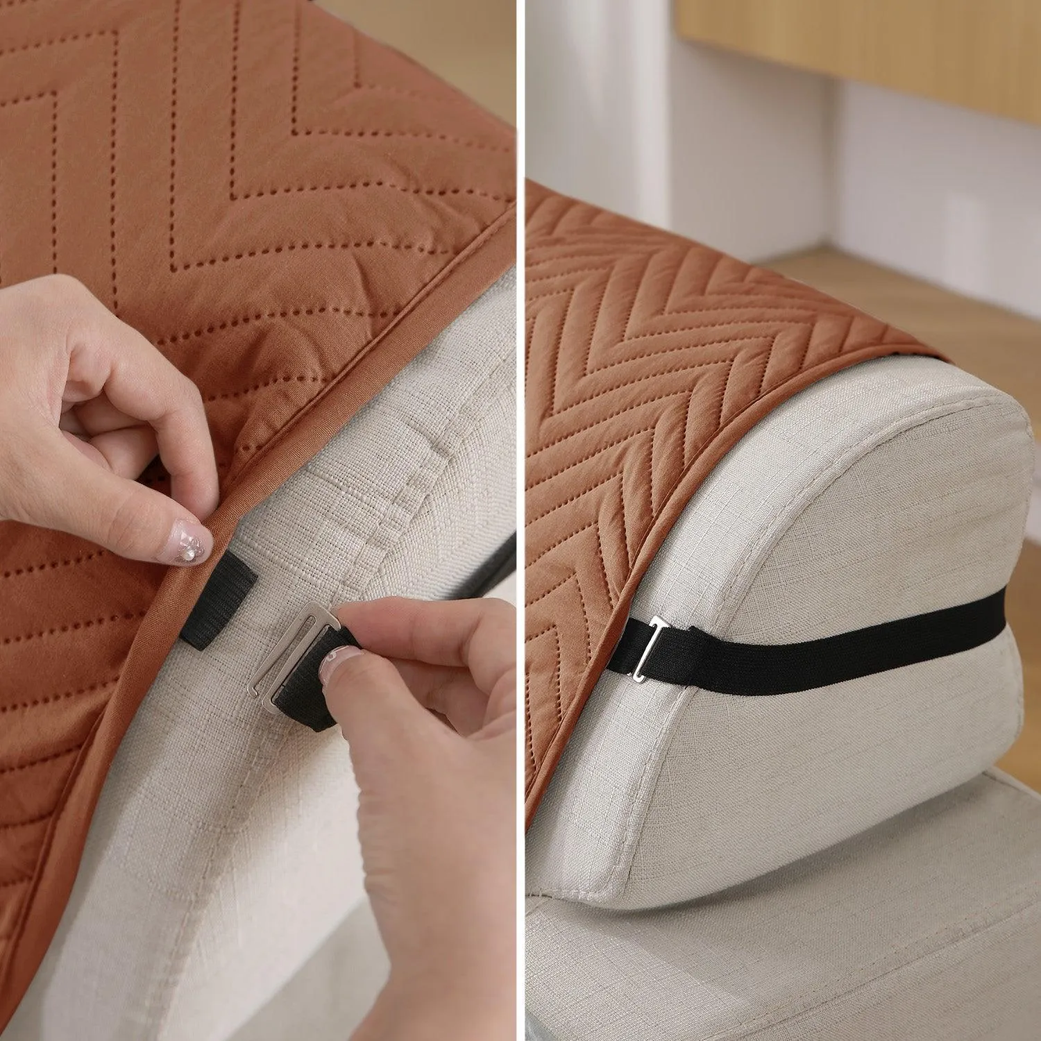 Brown Quilted Sofa Mat Cover with Pockets | Non Slip & Full Fitted | 1/2/3 Seater