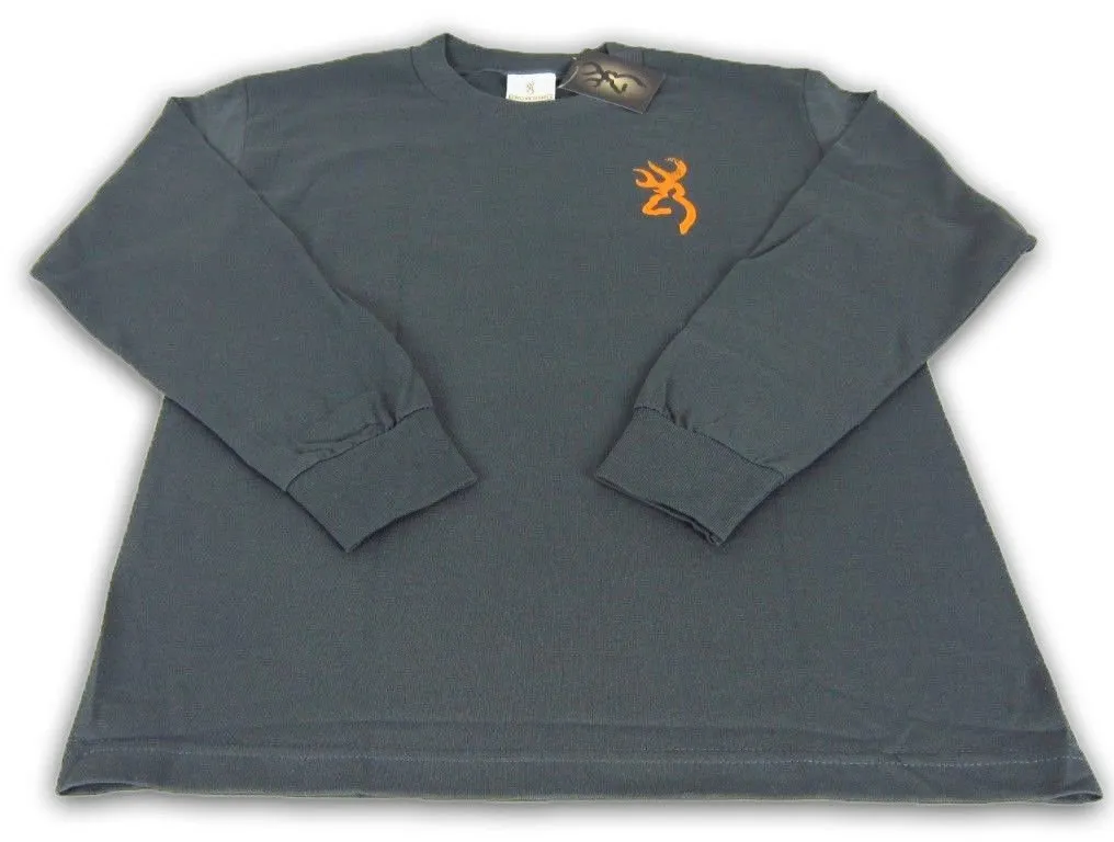 Browning Kid's Buckmark Shedz & Camo T-Shirt, Charcoal, Medium