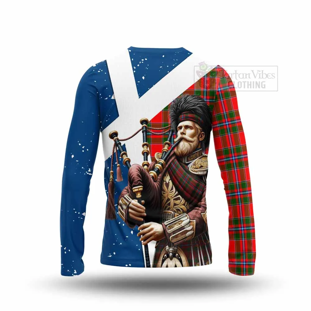 Butter Tartan Long Sleeve T-Shirt with Family Crest Scottish Bagpiper Vibes