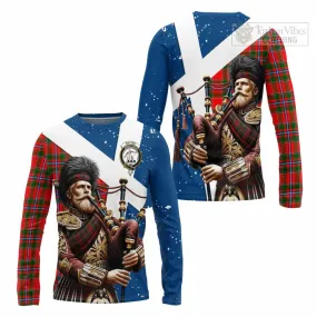 Butter Tartan Long Sleeve T-Shirt with Family Crest Scottish Bagpiper Vibes