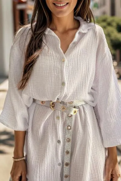Button Up Collared Neck Shirt Dress