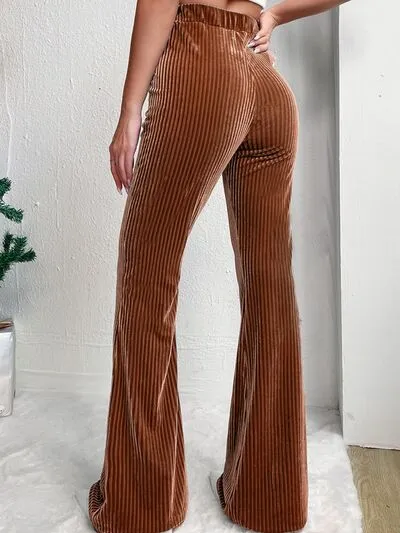 Caramel Ribbed High Waist Bootcut Pants
