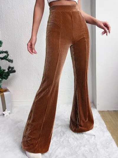 Caramel Ribbed High Waist Bootcut Pants
