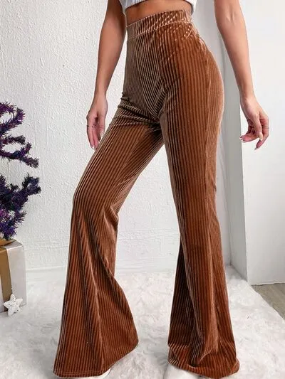 Caramel Ribbed High Waist Bootcut Pants