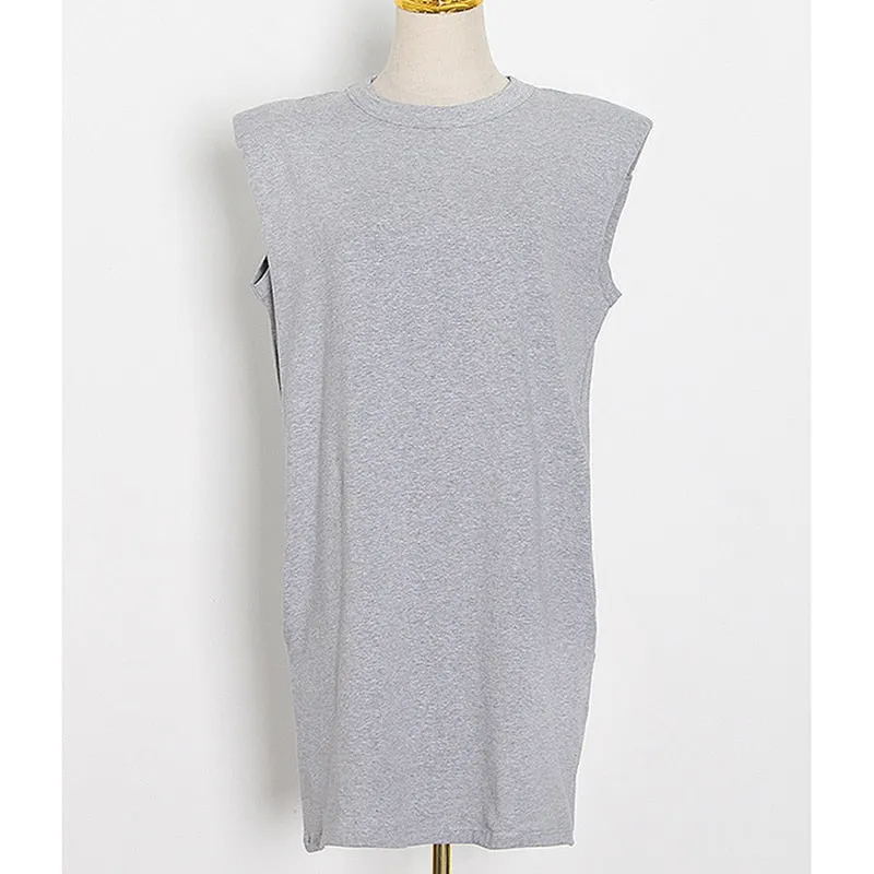 Casual Loose Mini Dress For Women Round Neck Sleeveless Solid Minimalist Dresses Female Korean Fashion Clothing