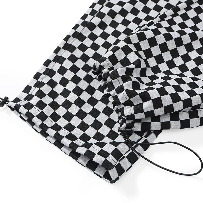 Checkerboard Label Stretch Rope Casual Pants