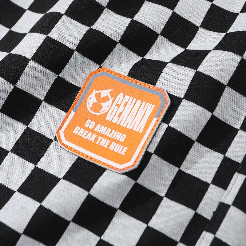 Checkerboard Label Stretch Rope Casual Pants