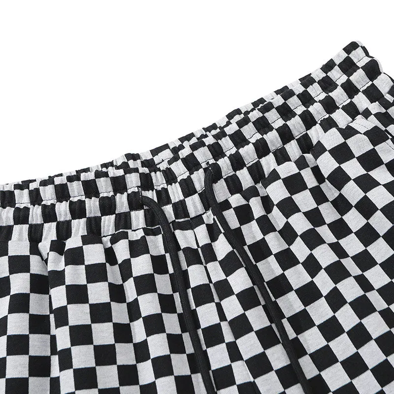 Checkerboard Label Stretch Rope Casual Pants