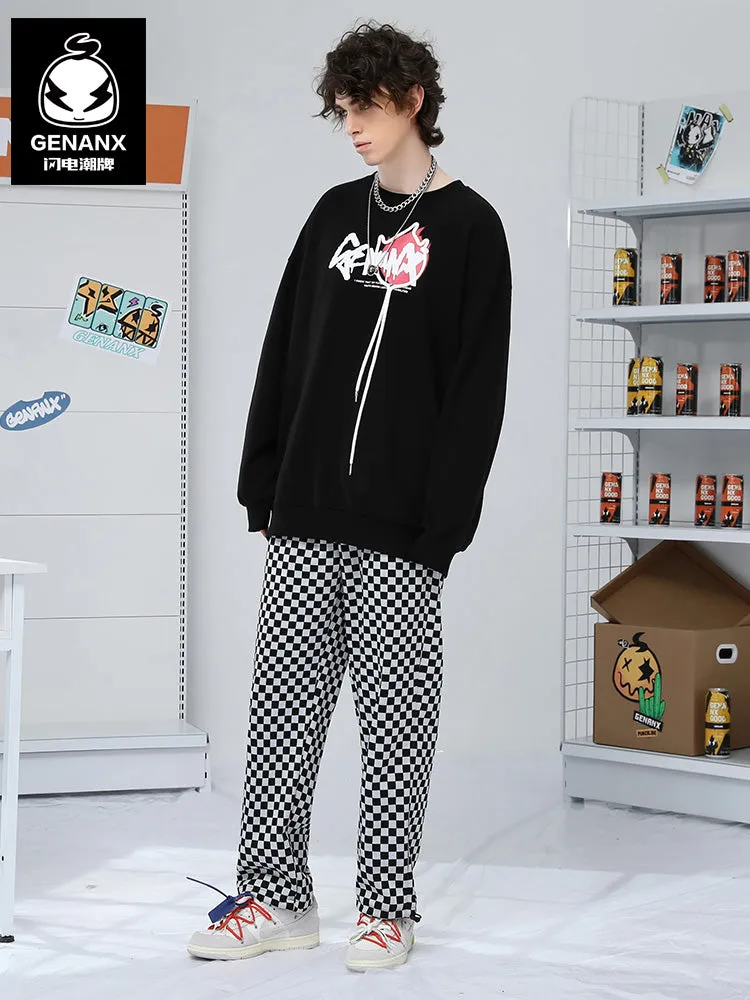 Checkerboard Label Stretch Rope Casual Pants