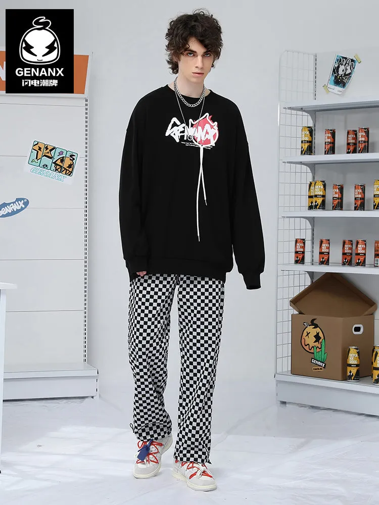 Checkerboard Label Stretch Rope Casual Pants