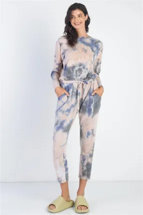 Cherish Jumpsuit Tie-Dye Round Neck Long Sleeve Overalls