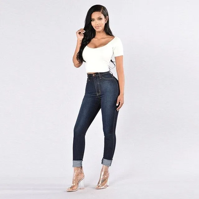 Classic High Waist Skinny Jeans - Dark Denim