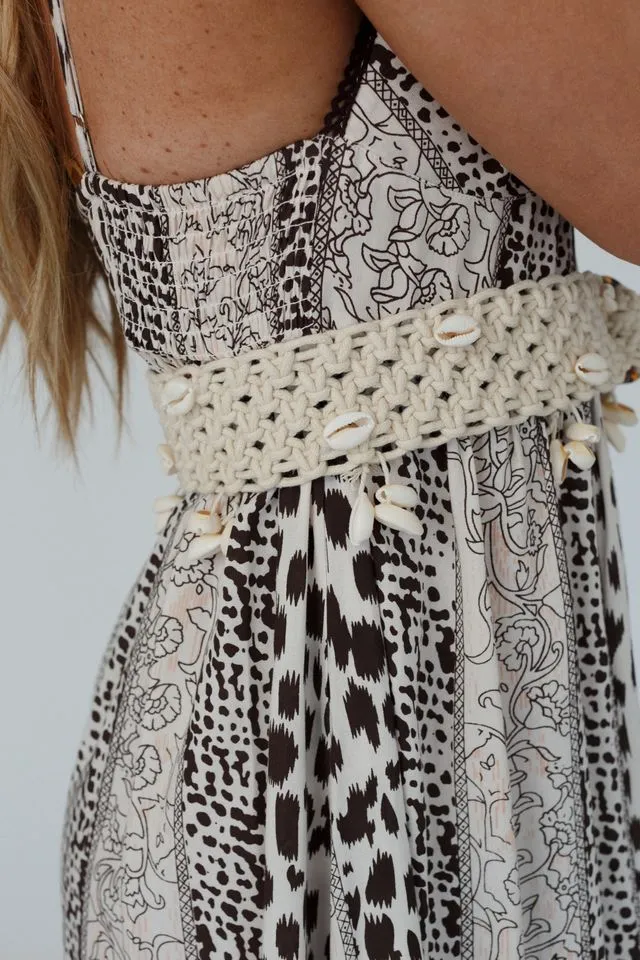 Coastal Chic Sea Shell Embroidered Belt - Natural