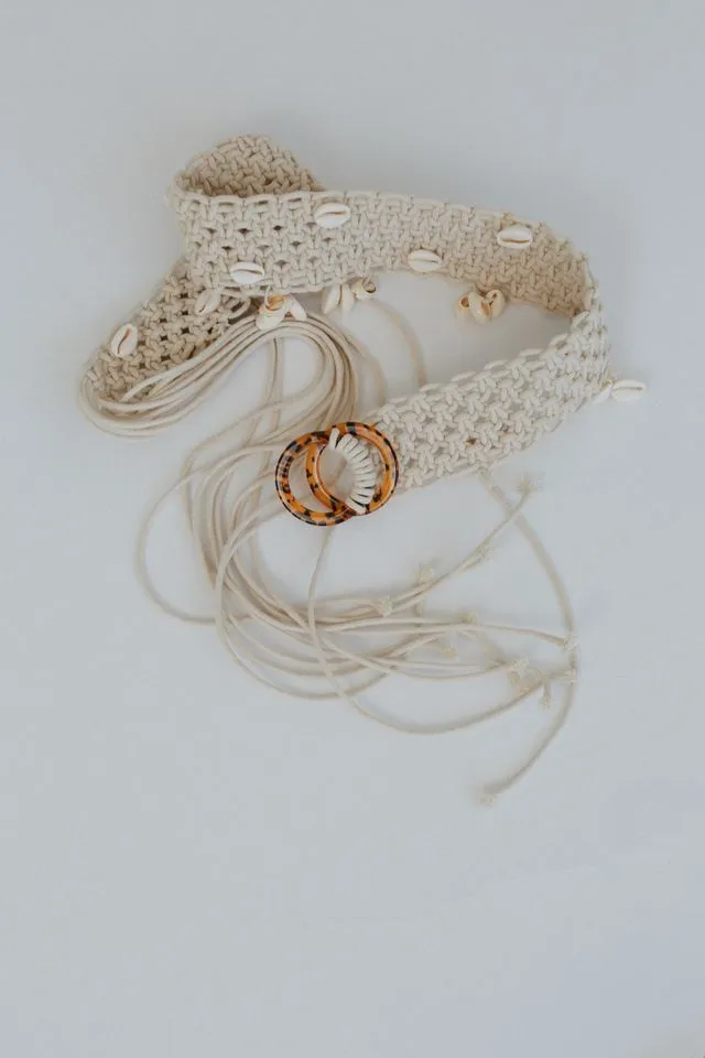 Coastal Chic Sea Shell Embroidered Belt - Natural