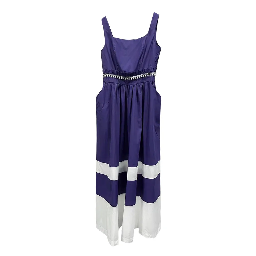 Colorblock Elegant Slimming Dresses For Women Square Collar Sleeveless High Waist Backless Minimalist Dress Female Fashion