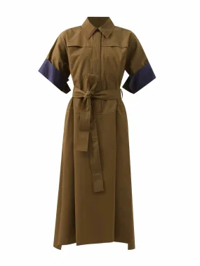 Colour-block cotton canvas midi dress