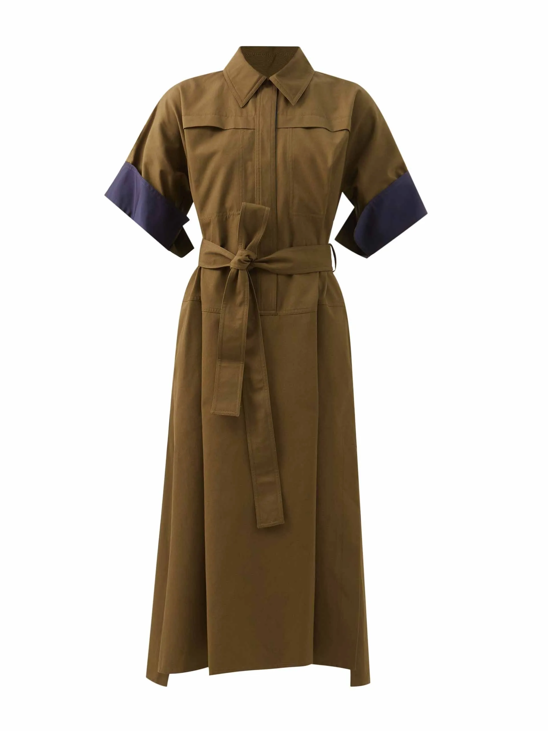 Colour-block cotton canvas midi dress