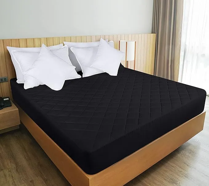 Cotton Quilted Waterproof Mattress Cover - Black