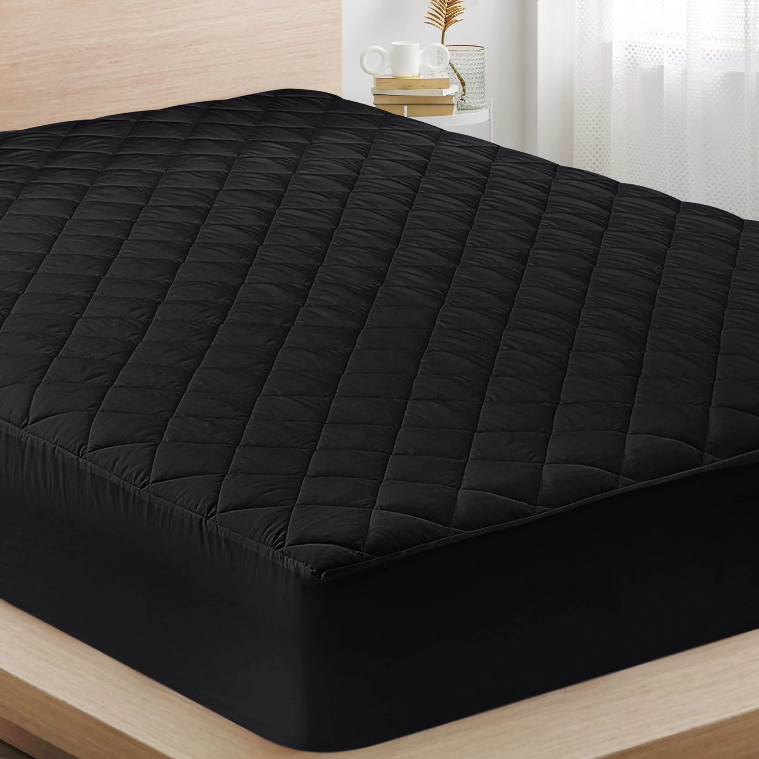 Cotton Quilted Waterproof Mattress Cover - Black