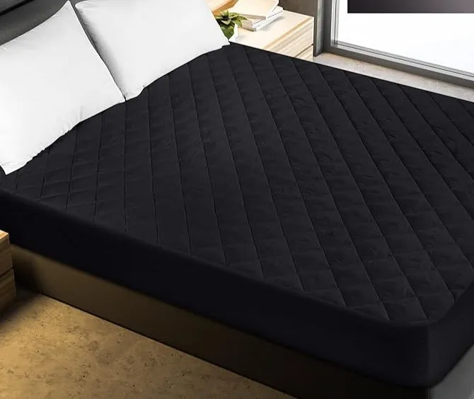 Cotton Quilted Waterproof Mattress Cover - Black