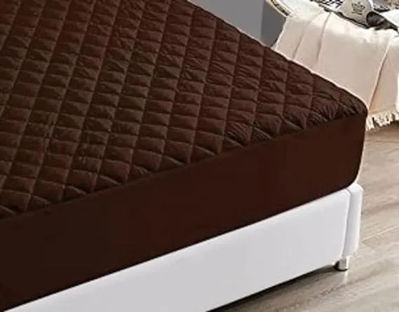 Cotton Quilted Waterproof Mattress Cover - Brown