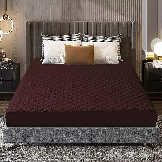 Cotton Quilted Waterproof Mattress Cover - Brown