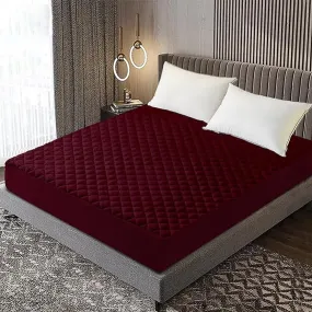 Cotton Quilted Waterproof Mattress Cover - Maroon
