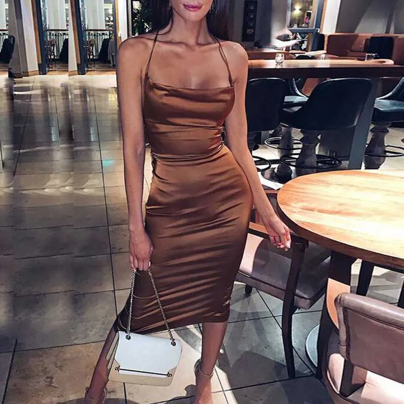 Cute Solid Color Cowl Neck Slip Long Satin Dress Low Back