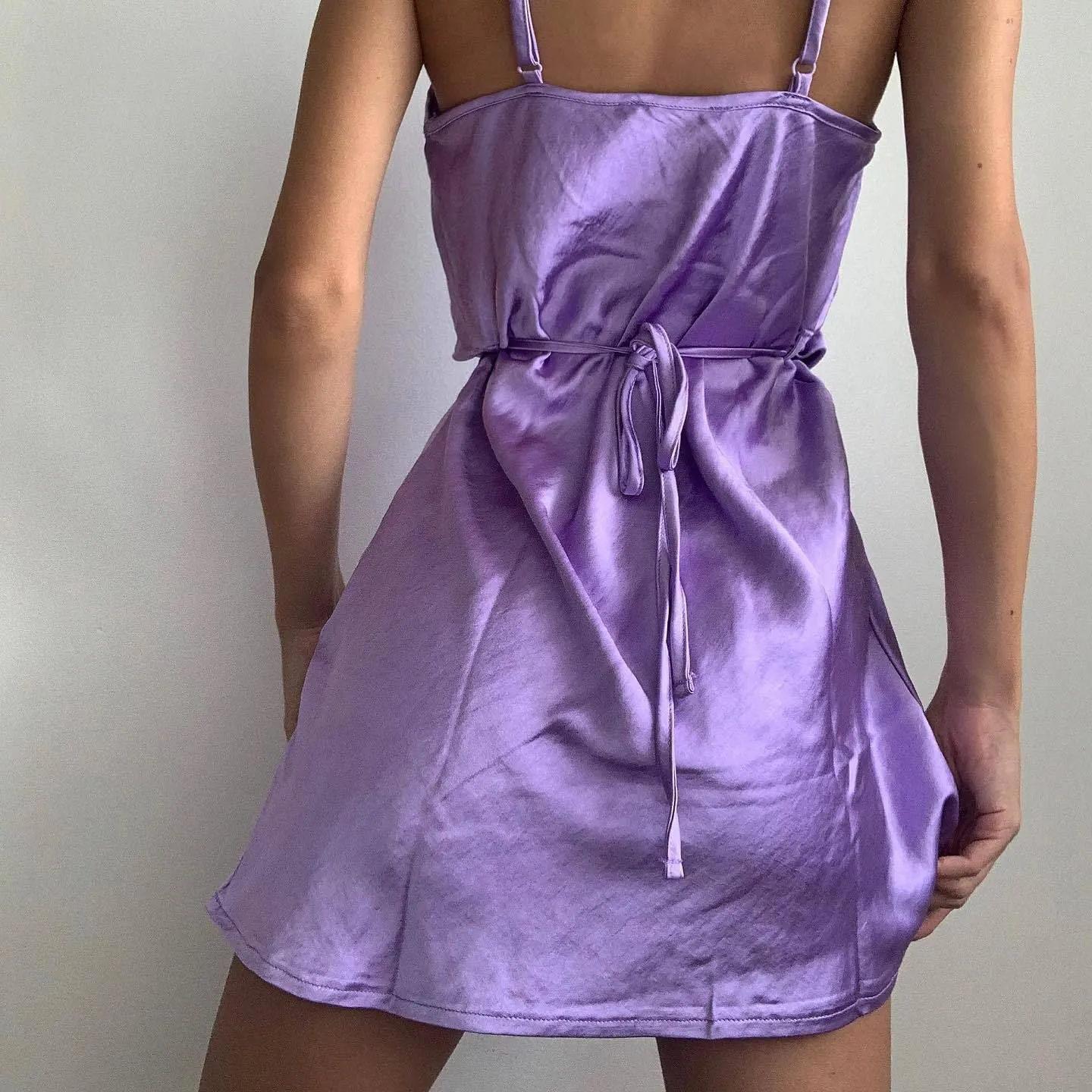 Cute Solid Color Cowl Neck Slip Long Satin Dress Low Back