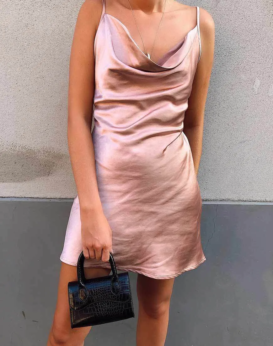 Cute Solid Color Cowl Neck Slip Long Satin Dress Low Back