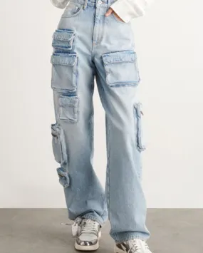 Denim High Waist Loose  Pockets Jeans