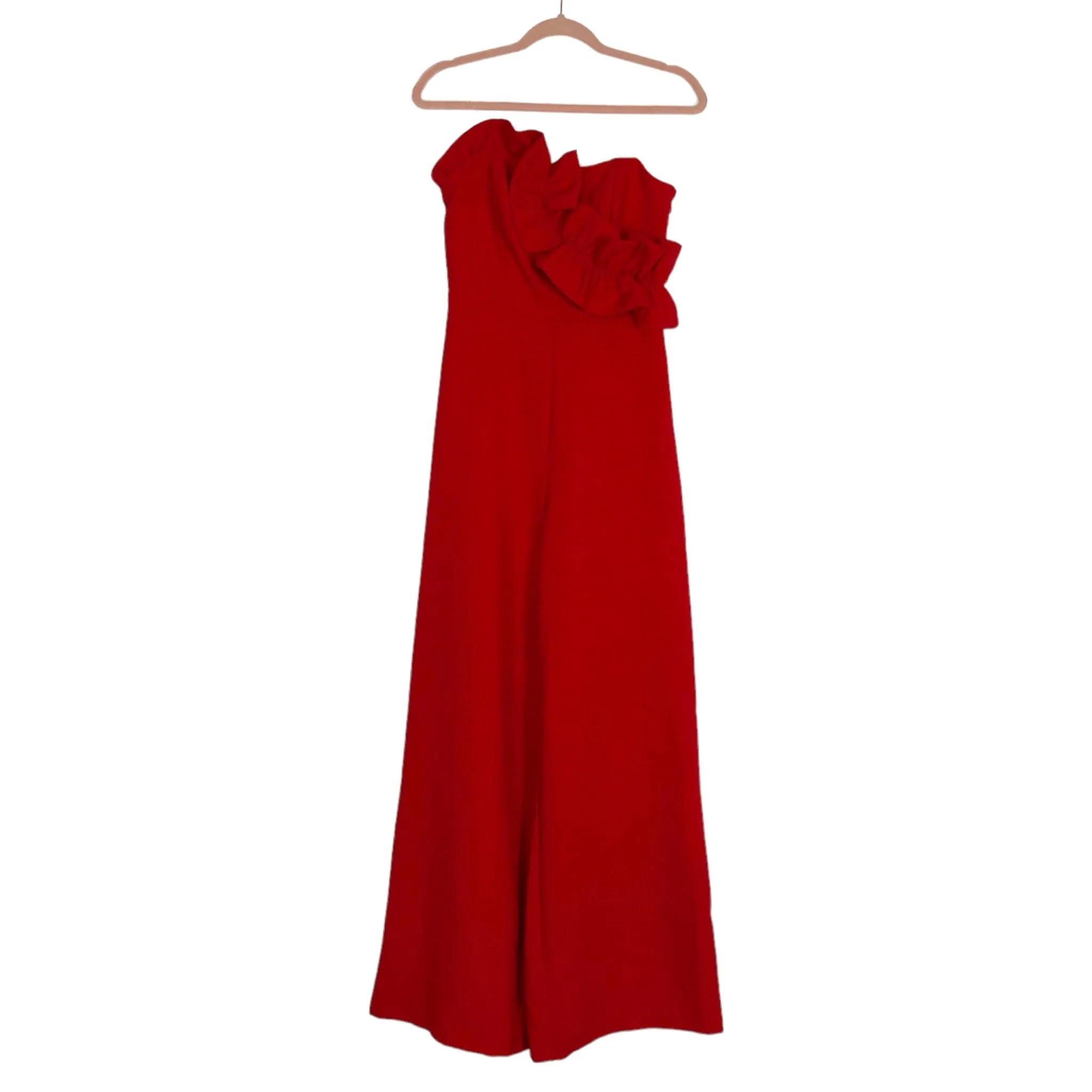 Do Be Red Strapless Ruffle Jumpsuit- Size S