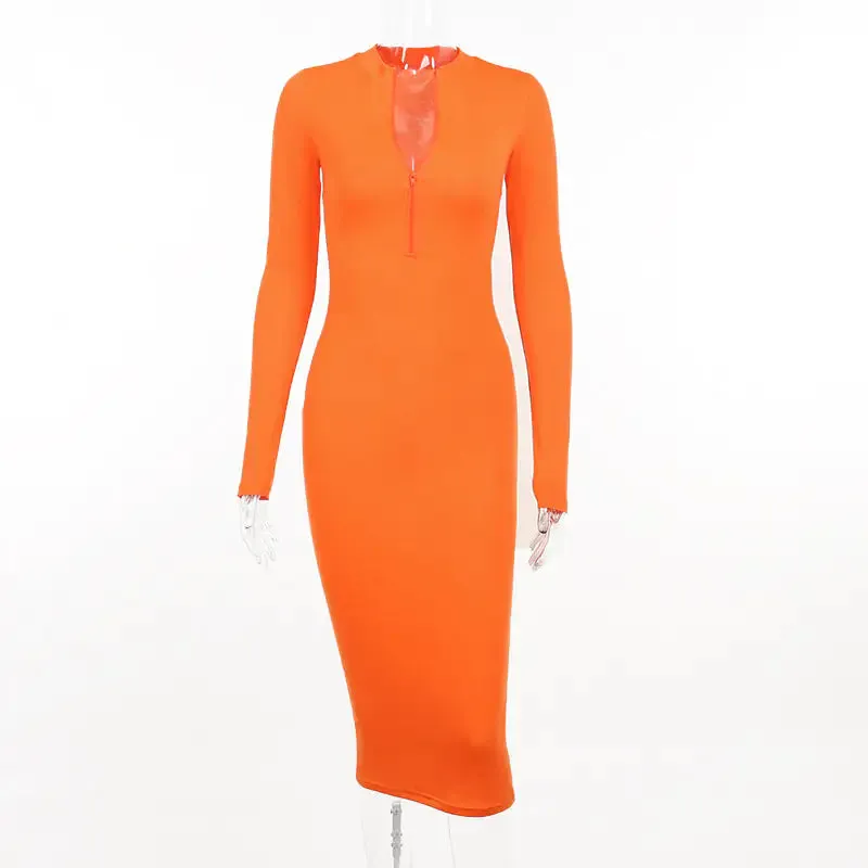 Don't Look Away Zipper Midi Dress^